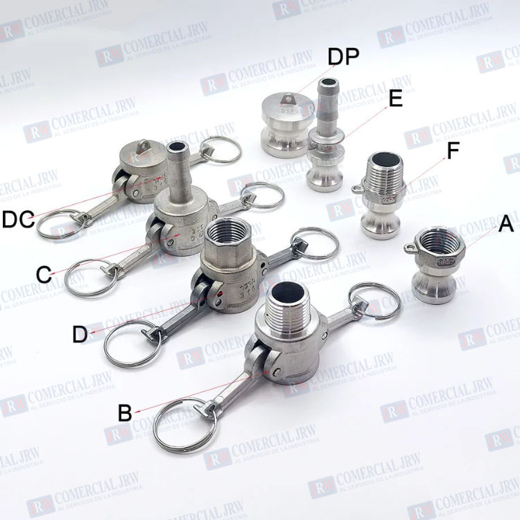 Acoples Camlock, TIPO A, TIPO B, TIPO C, TIPO F, TIPO E, TIPO D, TIPO DC, TIPO DP